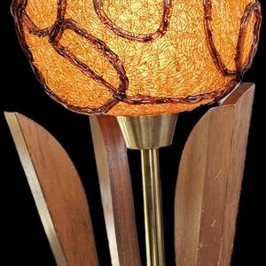 Orange and Brown Mixed Media Art Lamp.mid-century Spagetti Shade.